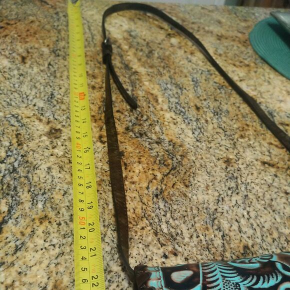 Patricia Nash tooled turquoise and brown Poppy Leather Crossbody Purse $250 EUC - Picture 12 of 12